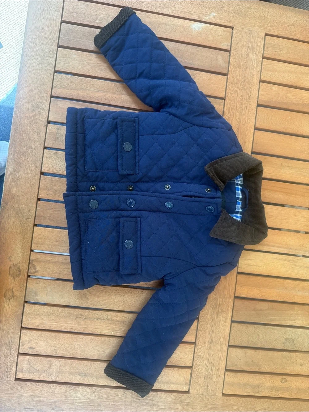 Kids Quilted Navy Blue Jacket with Corduroy Collar